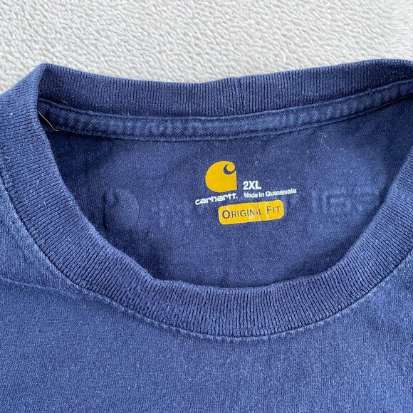 Carhartt Mens Shirt 2XL Long Sleeve Logo Spellout Original Fit Crew Neck Navy - Picture 5 of 7